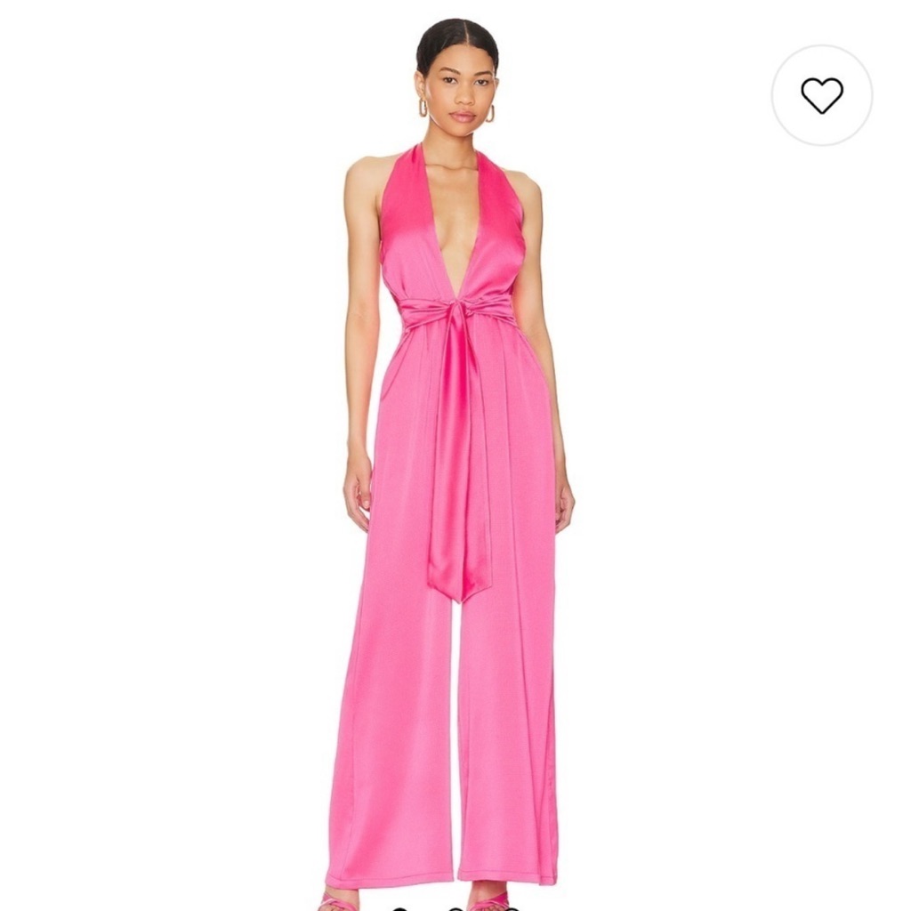 Nookie Hot Pink Plunge Halter Jumpsuit